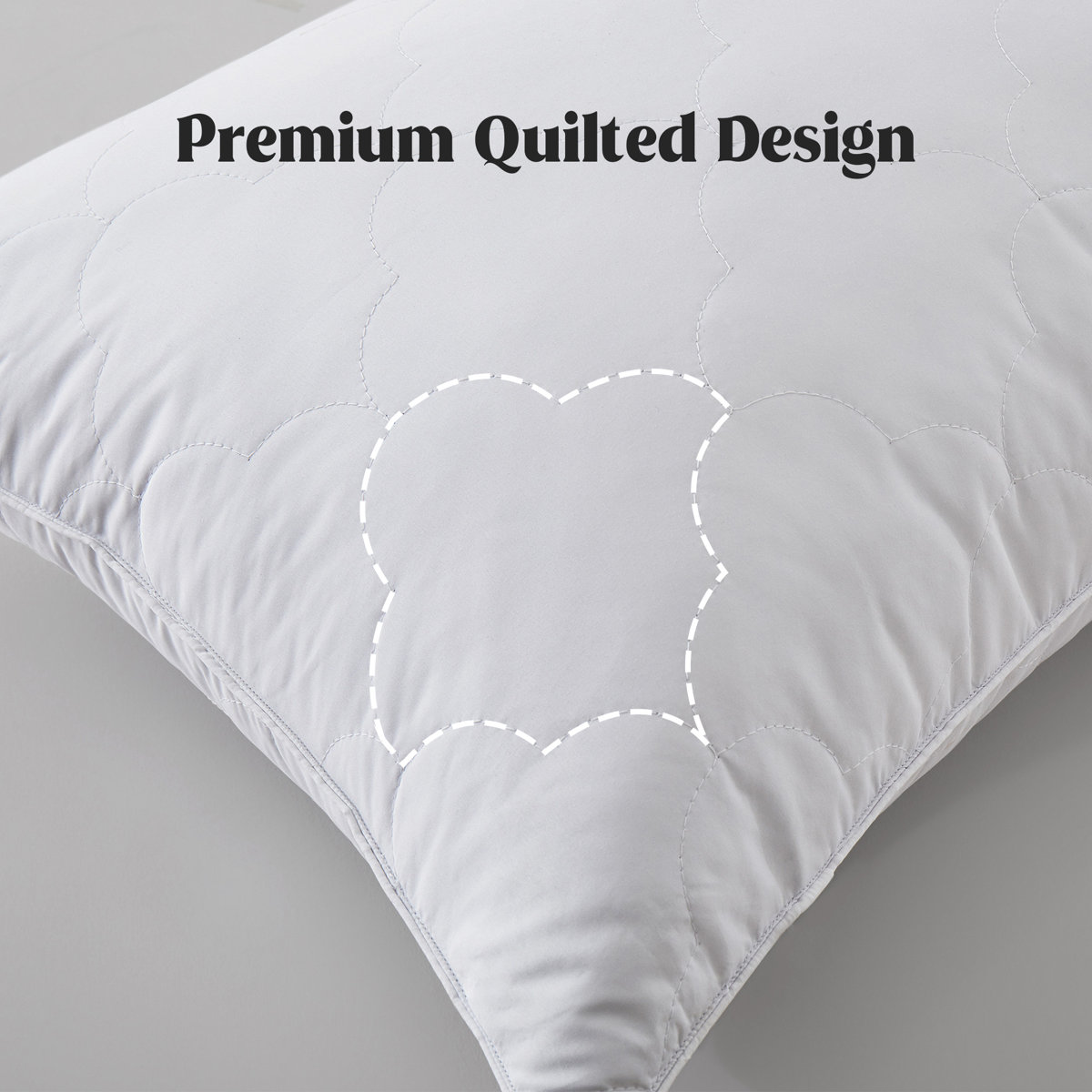 Cloud Quilted Grey Goose Feather Pillow – Plush Medium Support Bed Pillow, Queen Size